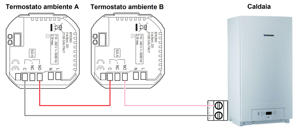 Schema per collegare due termostati alla caldaia in serie